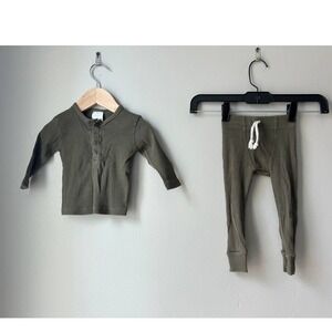 Mebie Baby Organic Cotton Ribbed Matching Set Olive Green 6-12M Scandi Neurral